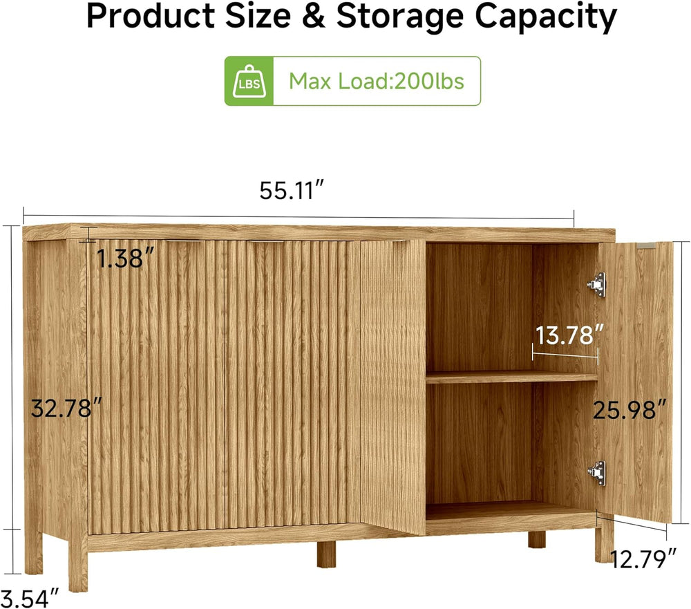 Real Relax Fluted Sideboard Buffet Cabinet with Storage, 55" Modern Side...