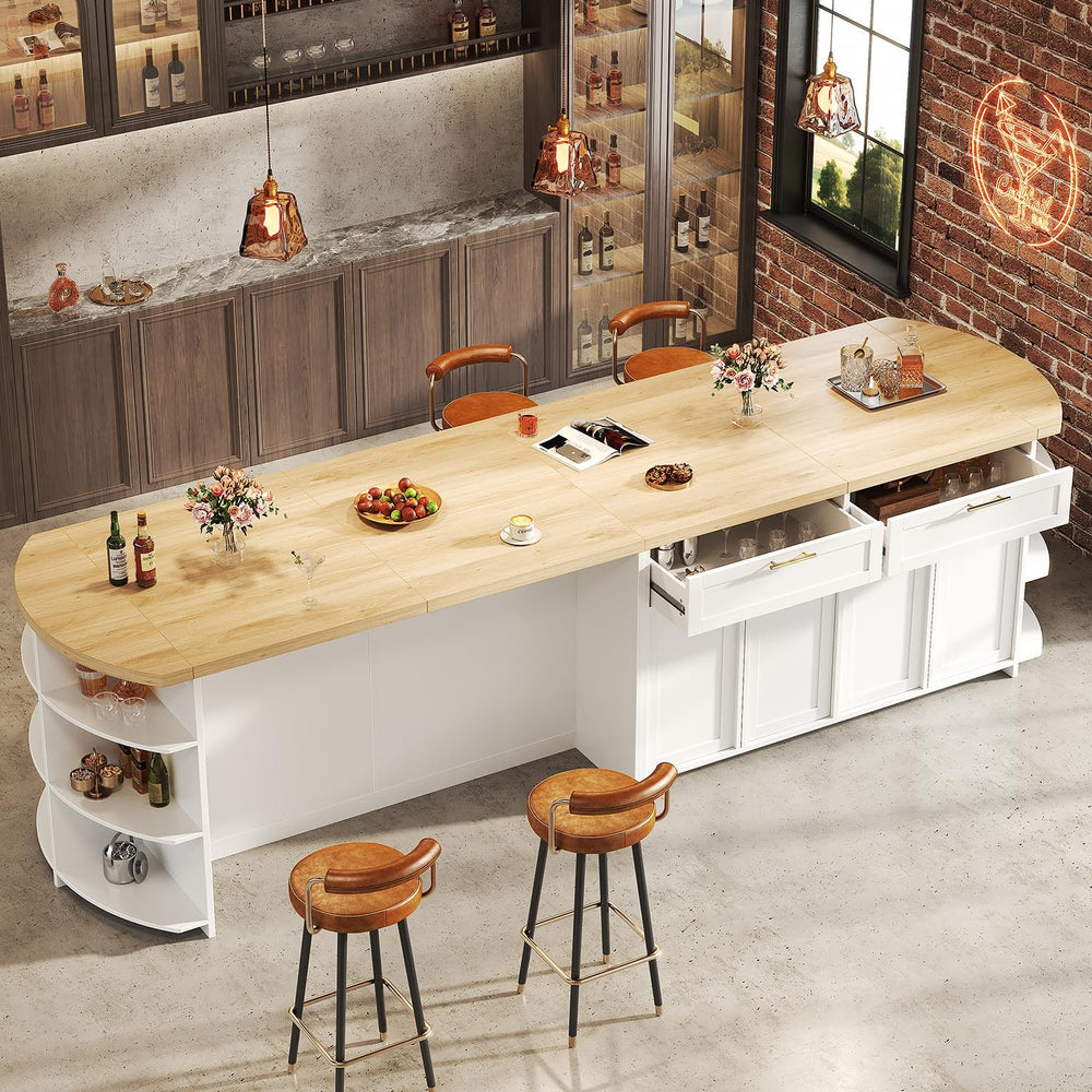 HSH 63 Inch Large Kitchen Island with Storage and Seating, Light Oak | Statio...