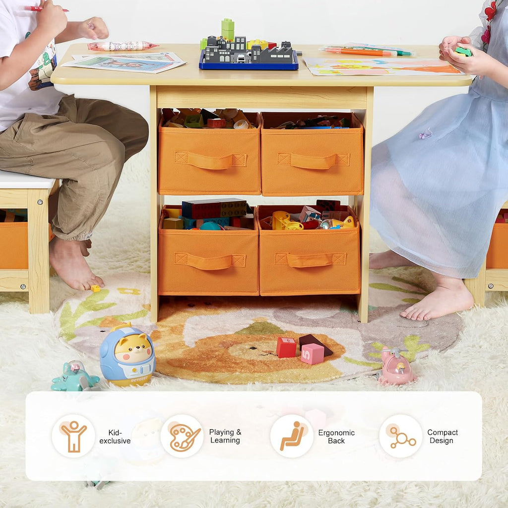 Kids Table and Chair Set: Sturdy with 2 Chairs & 6 Storage Drawers | Wooden Children Activity Desk Group for Drawing Reading Playing - Water Resistant and Easy Clean Furniture Set for Playroom