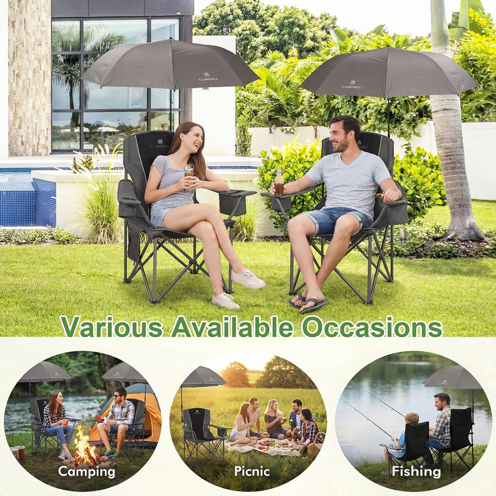 2 Pack Oversized Camping Chairs with Adjustable Umbrella-Folding Padded Lawn ...