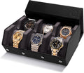 QWATCHBANDS Napa Leather Watch Case for Men - Watch Roll Storage Organizer & Watch Display - Six Slot Luxury Watch Box for Home or Travel - Mens 6 Watch Holder Case (Black Charcoal)