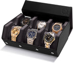 QWATCHBANDS Napa Leather Watch Case for Men - Watch Roll Storage Organizer & Watch Display - Six Slot Luxury Watch Box for Home or Travel - Mens 6 Watch Holder Case (Black Charcoal)