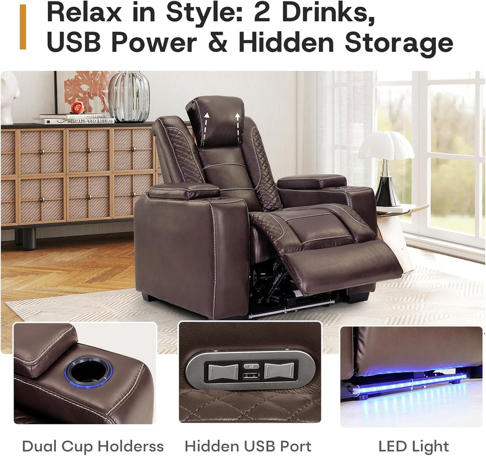 ANJ Power Home Theater Seating, PU Leather Electric Recliner Chair with Adjus...