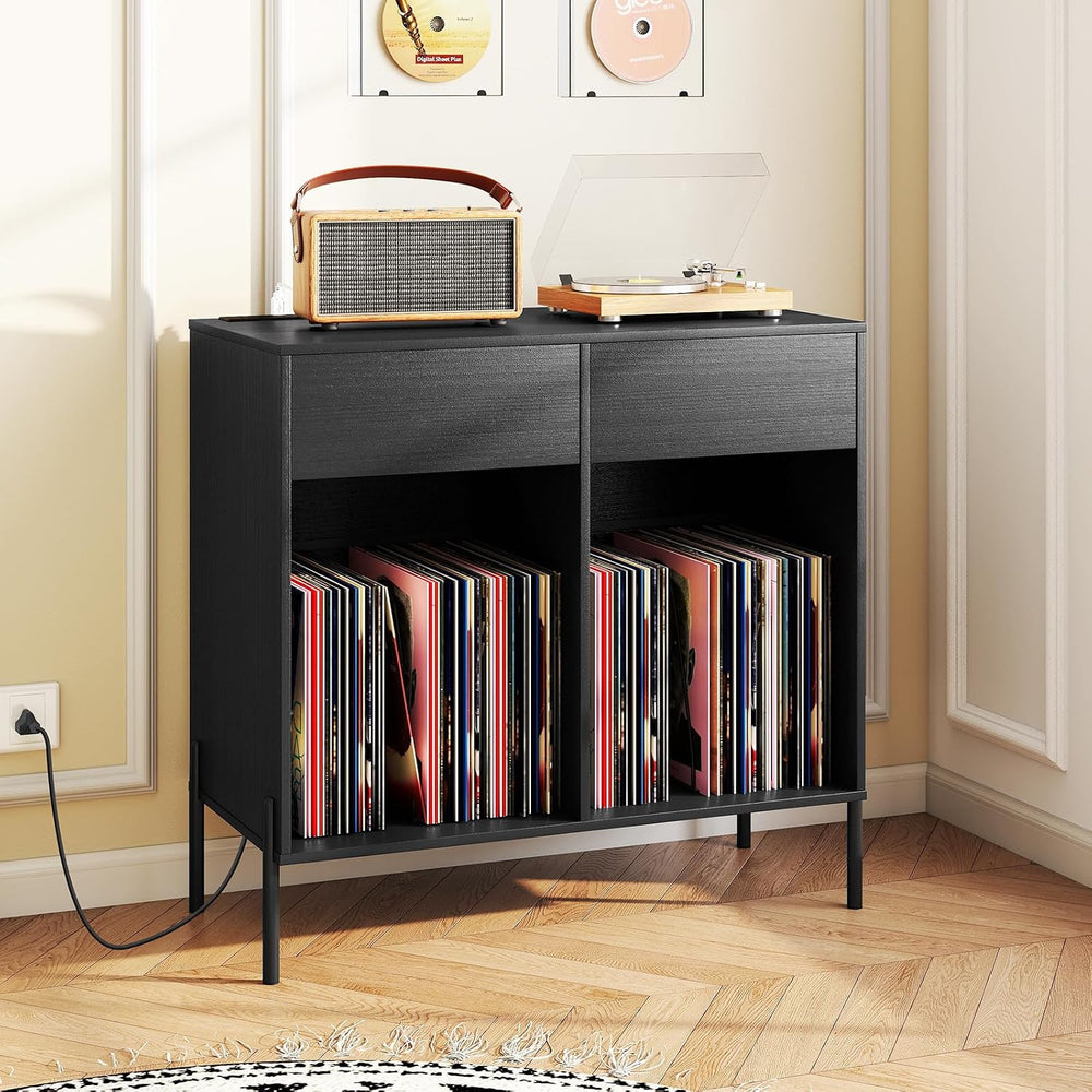 LOKO Large Record Player Stand with Charging Station, Vinyl Record Holder wit...