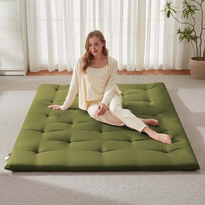 Japanese Floor Futon Mattress Twin Size 39"x 80", Foldable Floor Bed Mattress, Portable Tatami Mat Sleeping Pad, Folding Futon Cushion, Roll Up Floor Lounger for Guest Room Dormitory (Green)
