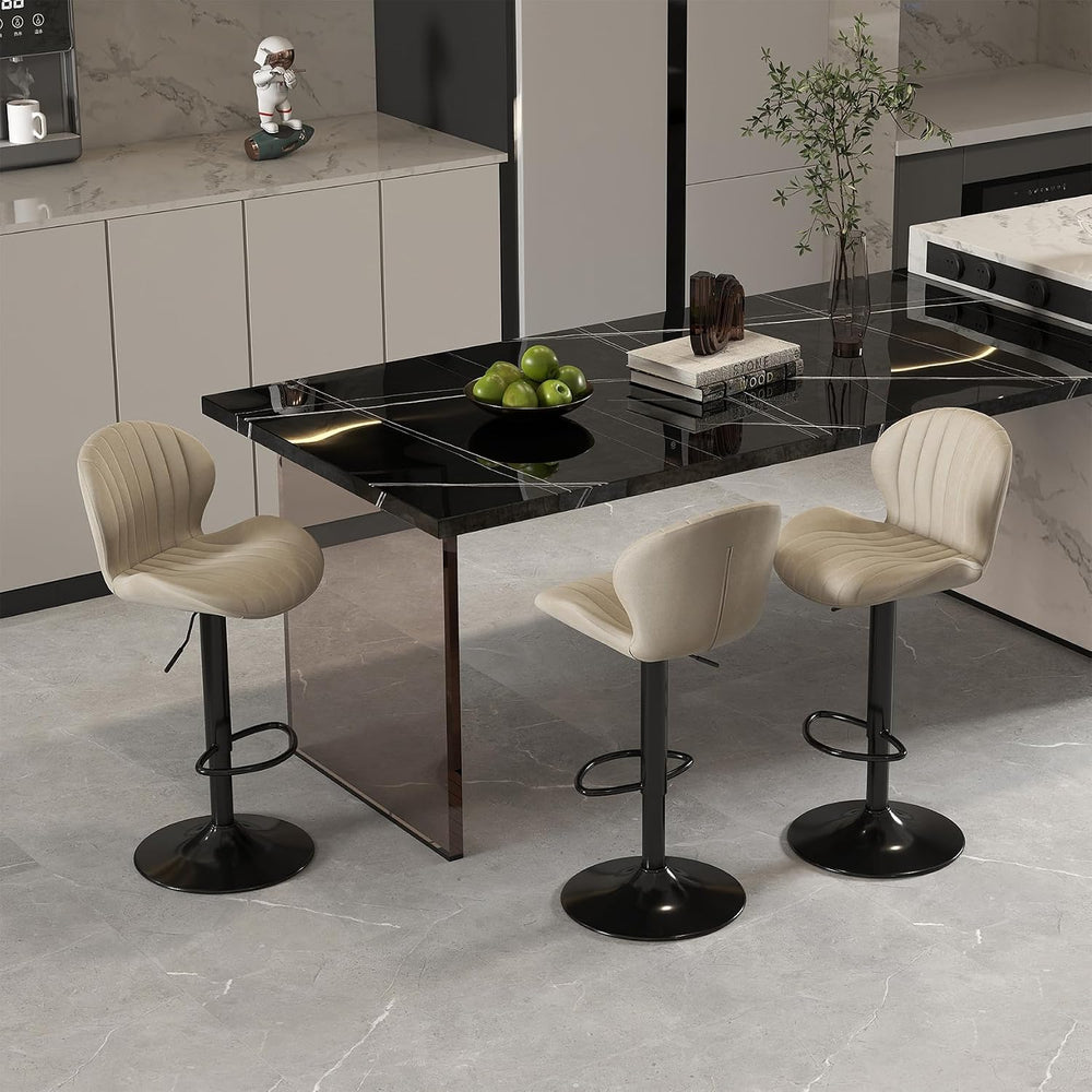 Youhauchair Velvet Fabric Counter Height Bar Stools Set of 3, Beige | Modern,...