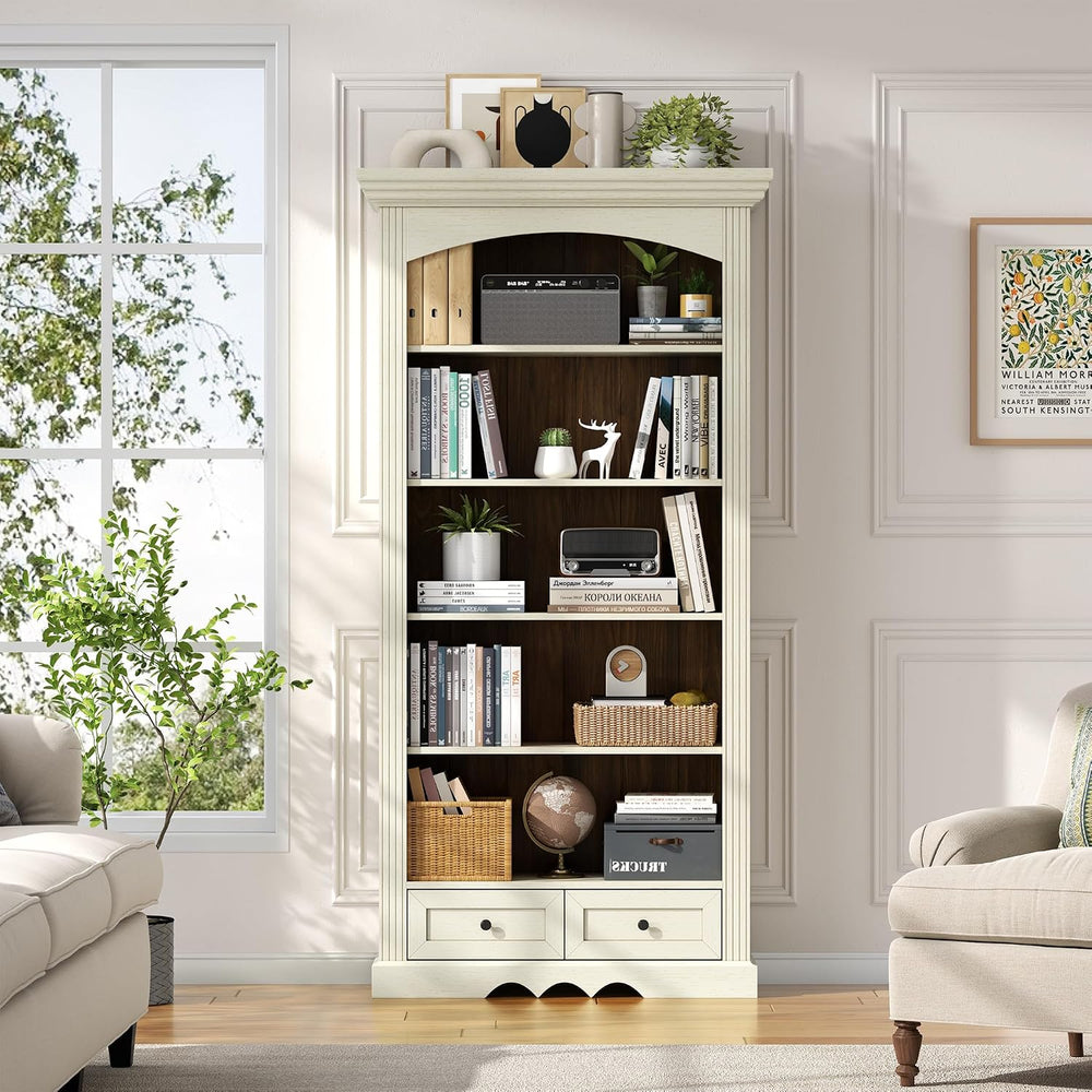 Gyfimoie 71’’ Tall Arched Bookcase with Stroage, Farmhouse 5-Tier Arch Booksh...