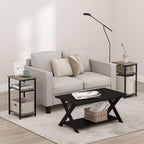 Furinno JUST 3-Tier Telephone Table Set of 2, Modern Metal Frame Side Table with Open Shelf, Night Stand, Bedside Table, Easy Assembly,for Living Room, Bedroom, Grey Oak