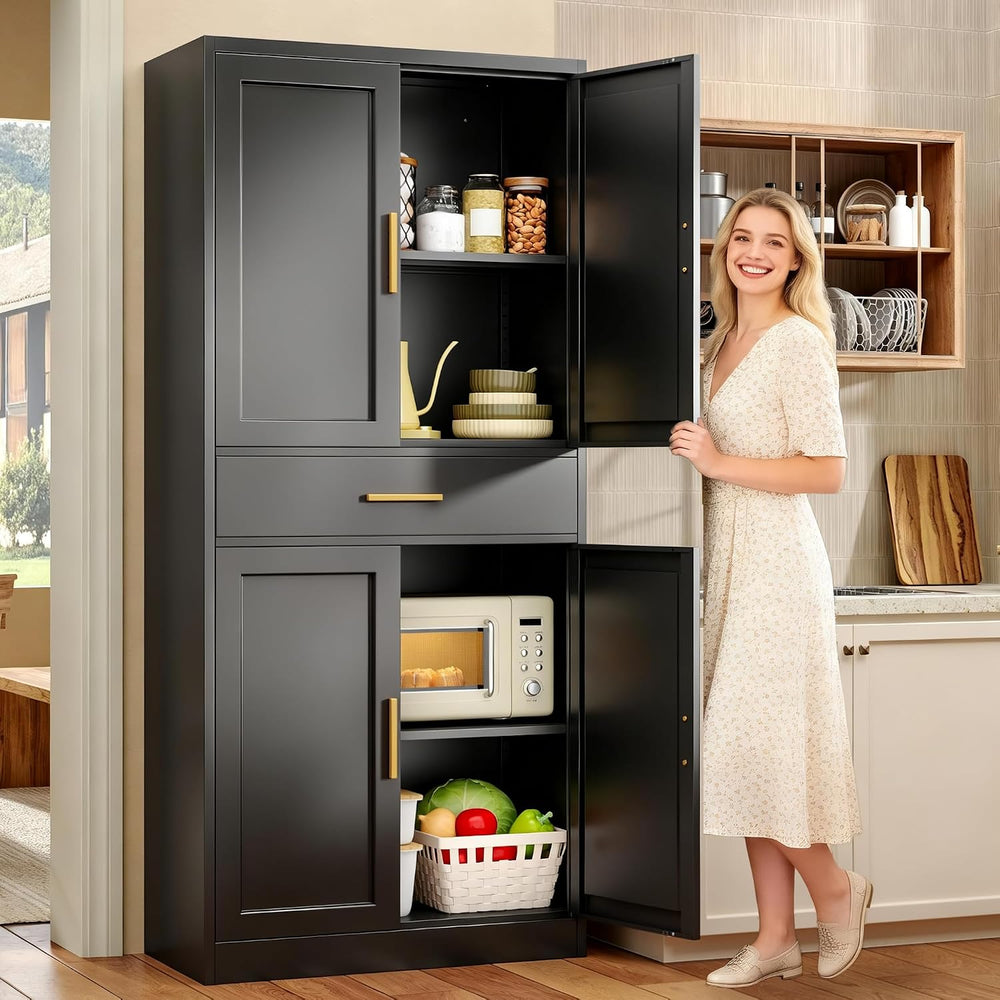 Metal Cabinet, 71” Garage Storage Cabinet with Doors and Adjustable Shelves (...