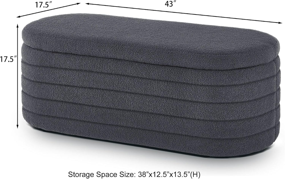 Storage Ottoman Bench End of Bed for Bedroom, Boucle Upholstered Entryway Sho...