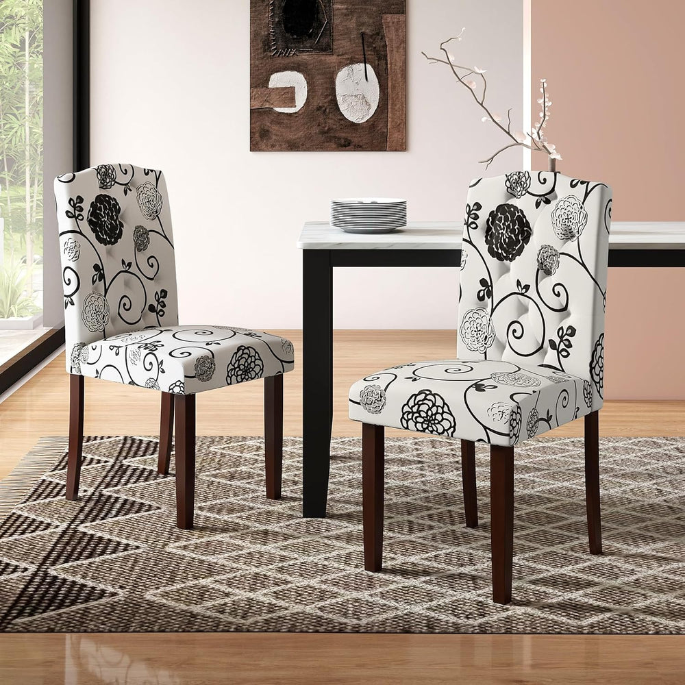 GOFLAME Upholstered Dining Chairs Set of 2, Button Tufted Fabric Upholstered ...