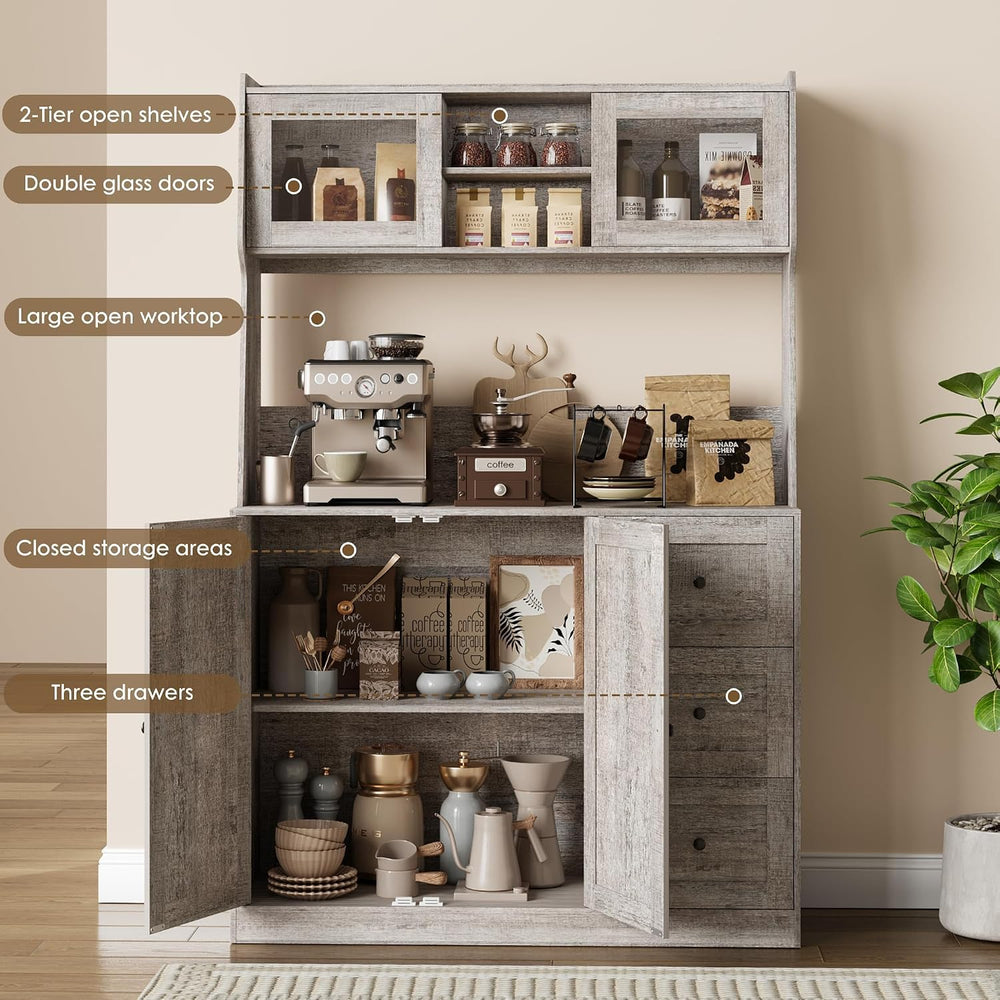 67'' Tall Kitchen Pantry Cabinet with Microwave Shelf, Sideboard Hutc...