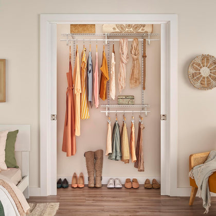ClosetMaid ShelfTrack Wire Closet Organizer System, Adjustable from 2 to 4 Ft., With Shelves, Clothes Rods, Hardware, Durable Steel, White