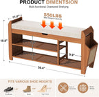 PETKABOO 39.4" Bamboo Shoe Rack Bench, 3-Tier Entryway Bench with Thick Cushion, Flip-Top & Side Storage, Holds Up to 550 LBS for Hallway, Living Room, Bedroom