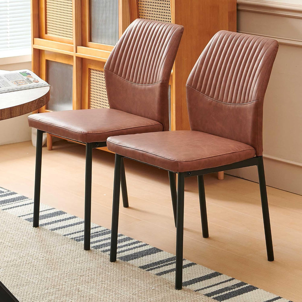 Dining Chairs Set of 6, Brown PU Leather Dining Chairs, Comfortable Upholster...