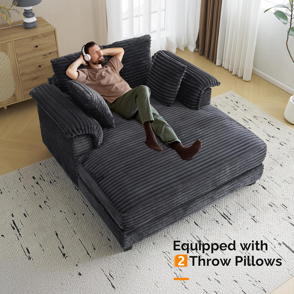 VINGLI 56" Oversized Chaise Lounge Chair, Dark Grey Comfy Corduroy Chais...