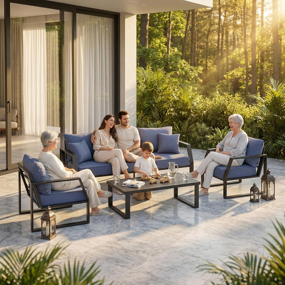 Oversized Outdoor Modern Patio Sofa for 3, 5" Thick Cushions, Deep Seat ...