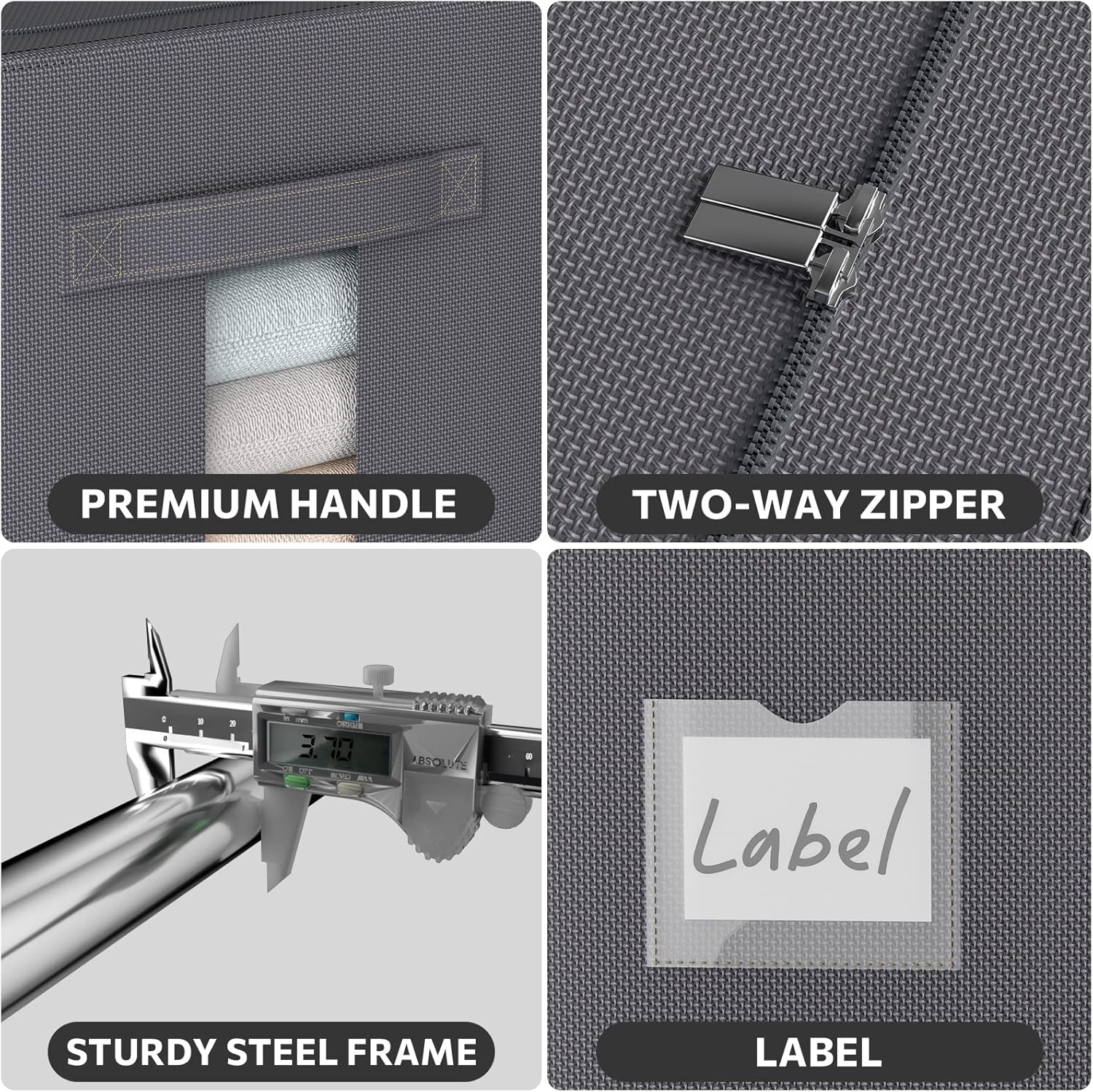 CYhom 3Pack Stackable Clothes Storage Bins - Oxford Frame Storage Box Foldable Clothing Storage Container Organizer Set with Clear Window & Carry Handles Large Capacity (Dark Gray, Large-66L)