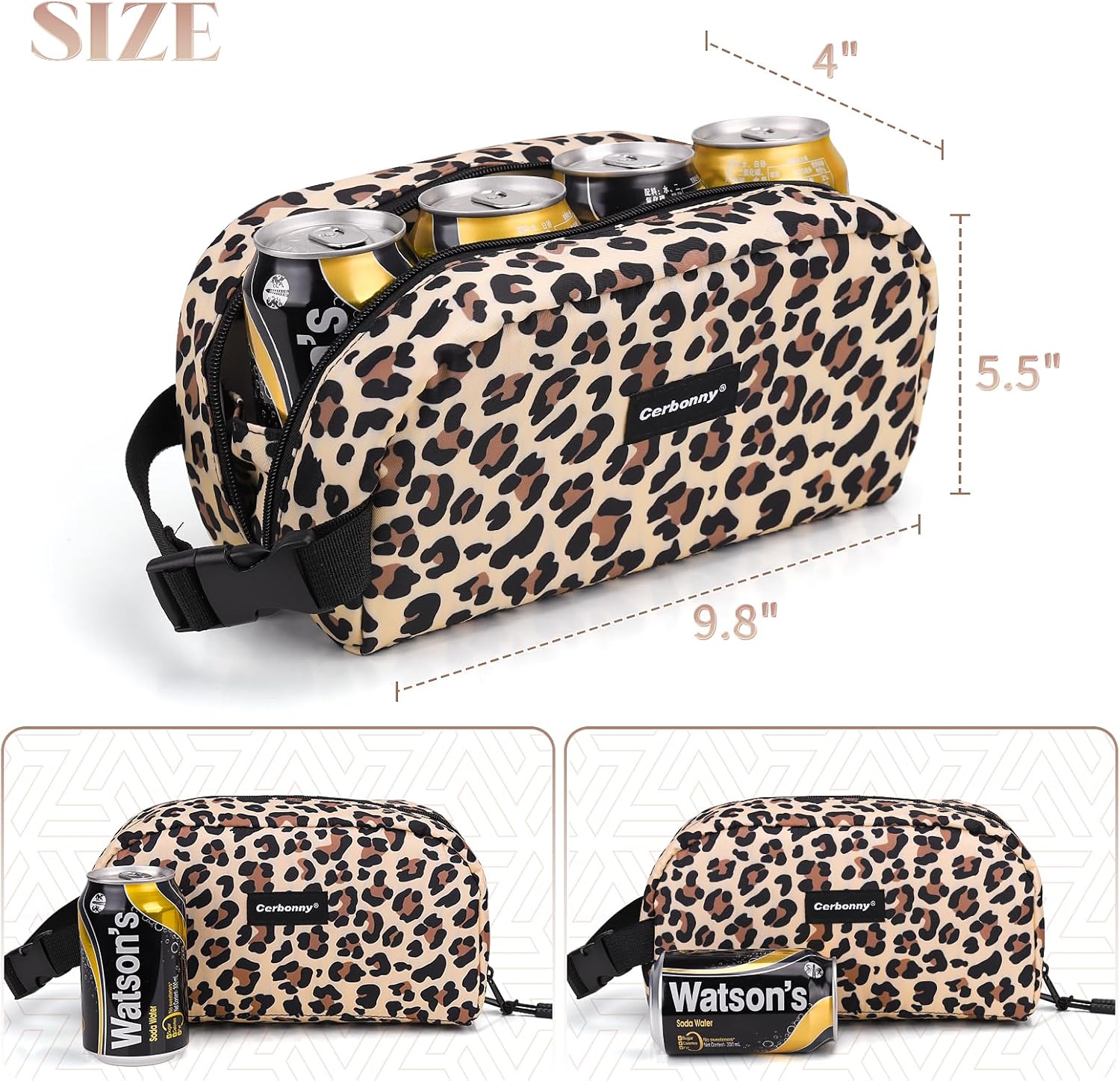 Cerbonny Small Cooler Bag Freezable Lunch Bag for Work School Travel, Leak-proof, Insulated, Waterproof, Brown Leopard, 3.5L, 9.8x5.5x4 inch