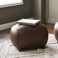 KINWELL 23" Wide Faux Leather Upholstered Ottoman, Mid-Century Modern Living Room Footrest with Soft Padded Seat, Footstool for Bedroom, Entryway or Living Room, Dark Brown