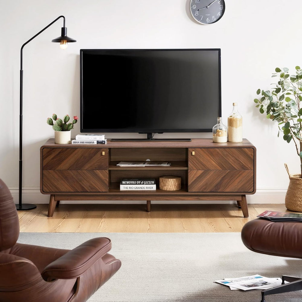 LuxenHome 63" Mid Century Modern TV Stand for Living Room for TVs up to ...