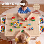 Kinder King Kids Table & 2 Chairs Set, Height Adjustable Children Activity Table w/Storage, Graffiti & Building Blocks Tabletop, Toddler Furniture Set for Classroom, Daycare, Home, Age 3+, Khaki