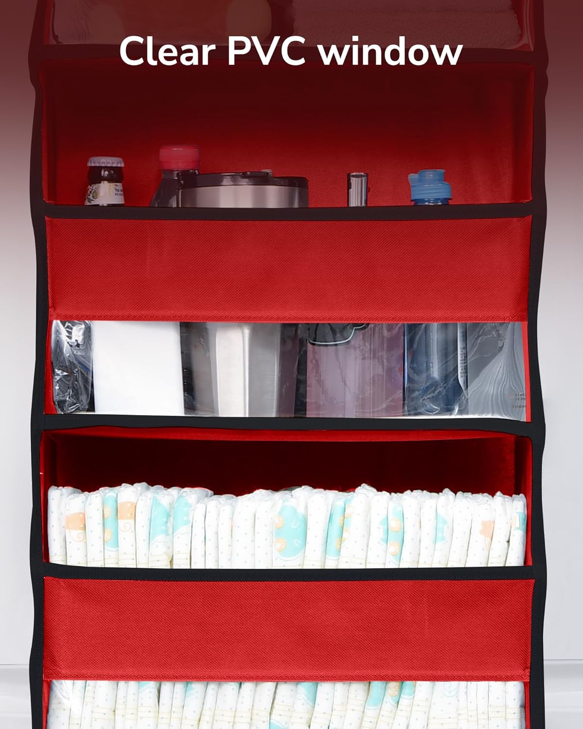ULG 1 Pack Over The Door Organizer – 5 Shelf Door Organizer Hanging & 10 Side Pockets, Reinforced 44LB Capacity Hanging Organizer, Behind The Door Storage for Bedroom, Nursery, Christmas (Red)