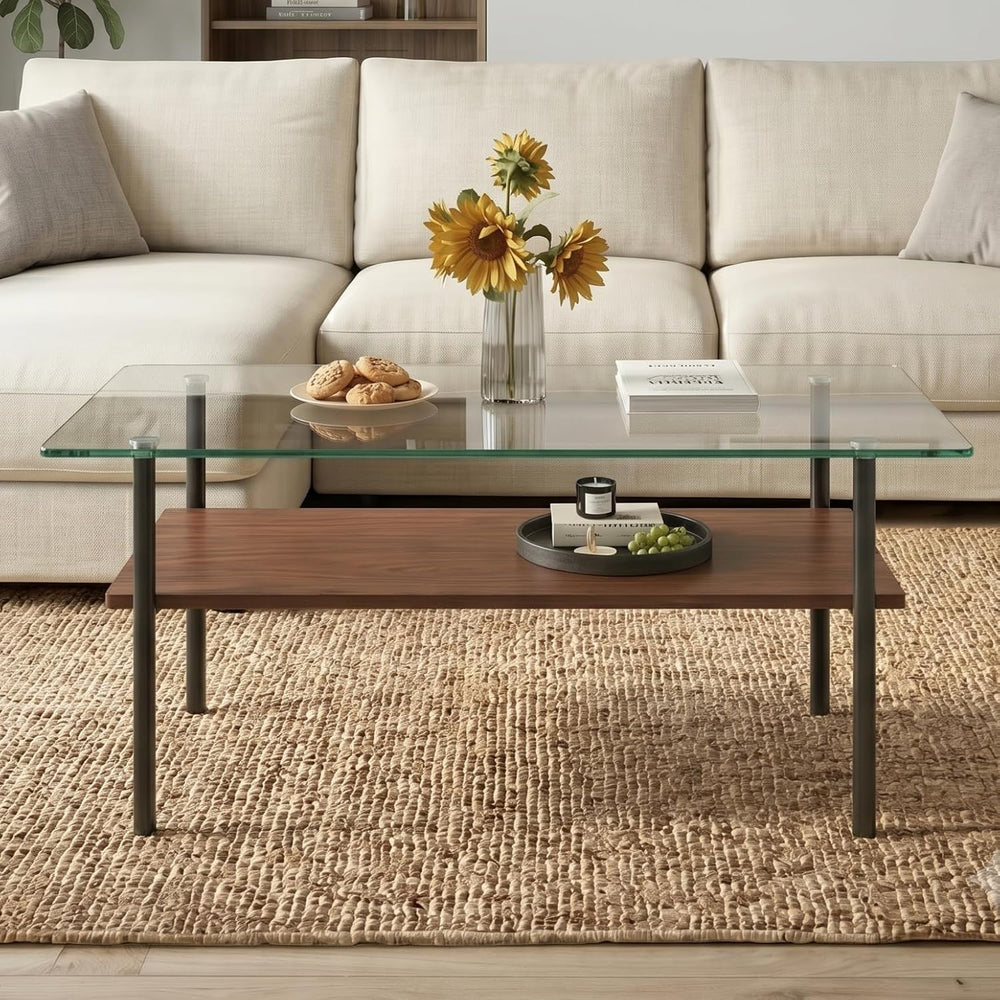Glass Coffee Table Modern Center Table, Coffee Table for Living Room, Tempere...