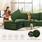 Vesgantti 142" Cloud Couch Sectional Modular Sofa, Comfy Sectional Couch with Ottoman Deep Seat Chenille L Shaped Sofa, Modular Couches for Living Room, Bedroom and Apartment, Green