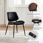 Garvee Dining Chairs Set of 2, Mid-Century Modern Upholstered Retro PU Leather Kitchen Chairs with Walnut Bentwood Back and Metal Legs Adjustable Feet for Kitchen Dining Room, Black Shell Strips