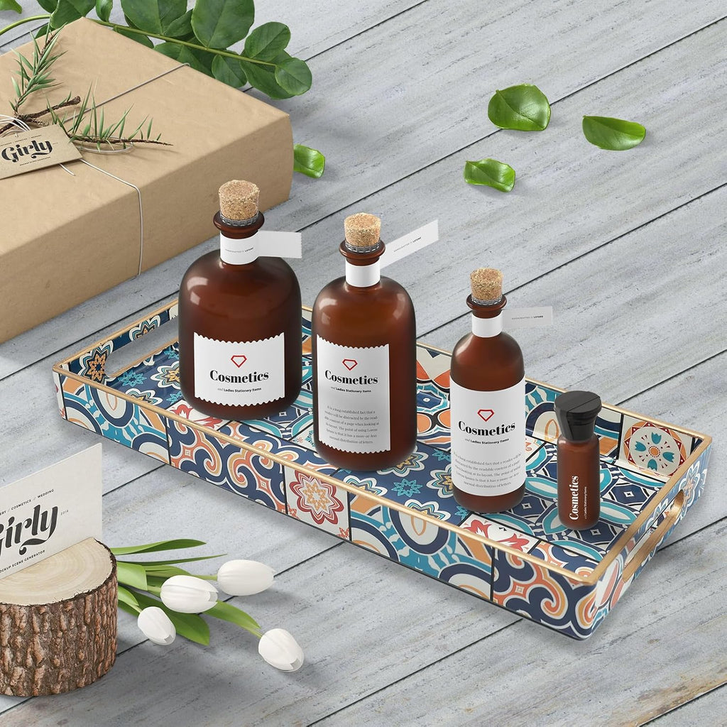 Bathroom Vanity Tray for Countertop, Small Plastic Toilet Tank Tray Versatile Storage & Organization Tray for Makeup, Perfume, Desk, Kitchen, Candles, 13.7"x6"x1.4", 35Boho2