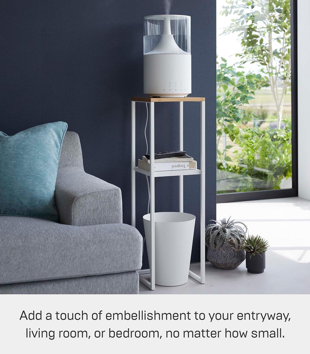 YAMAZAKI Home 2-Tier Shelf, Corner Display Side Table, Steel + Wood, White | ...