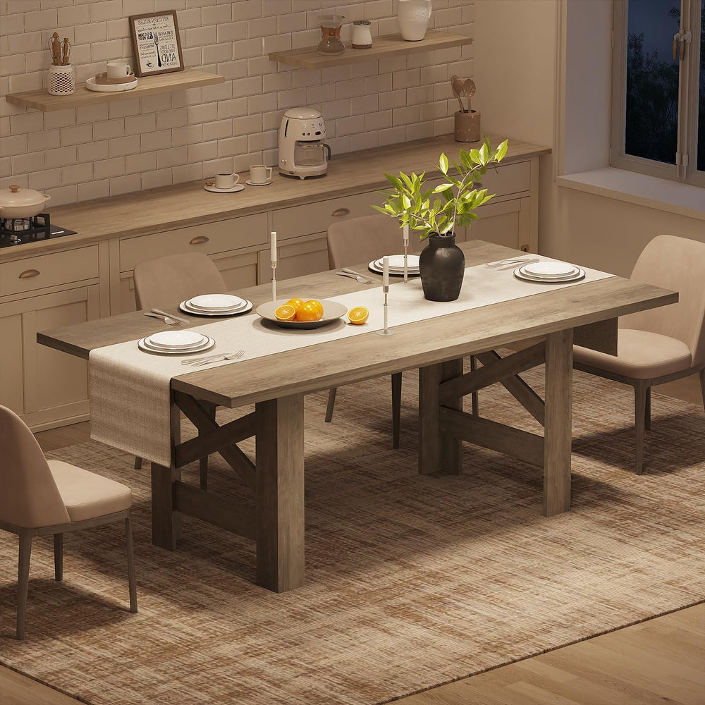 Takywep 71" Large Dining Table for 6-8, Farmhouse Wooden Kitchen Table w...