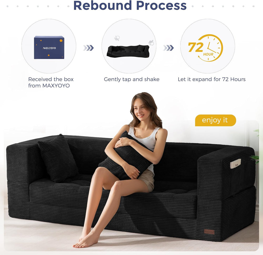 MAXYOYO Folding Sofa Bed, Convertible Loveseat Couch with Pillow | 3-Seat Fol...