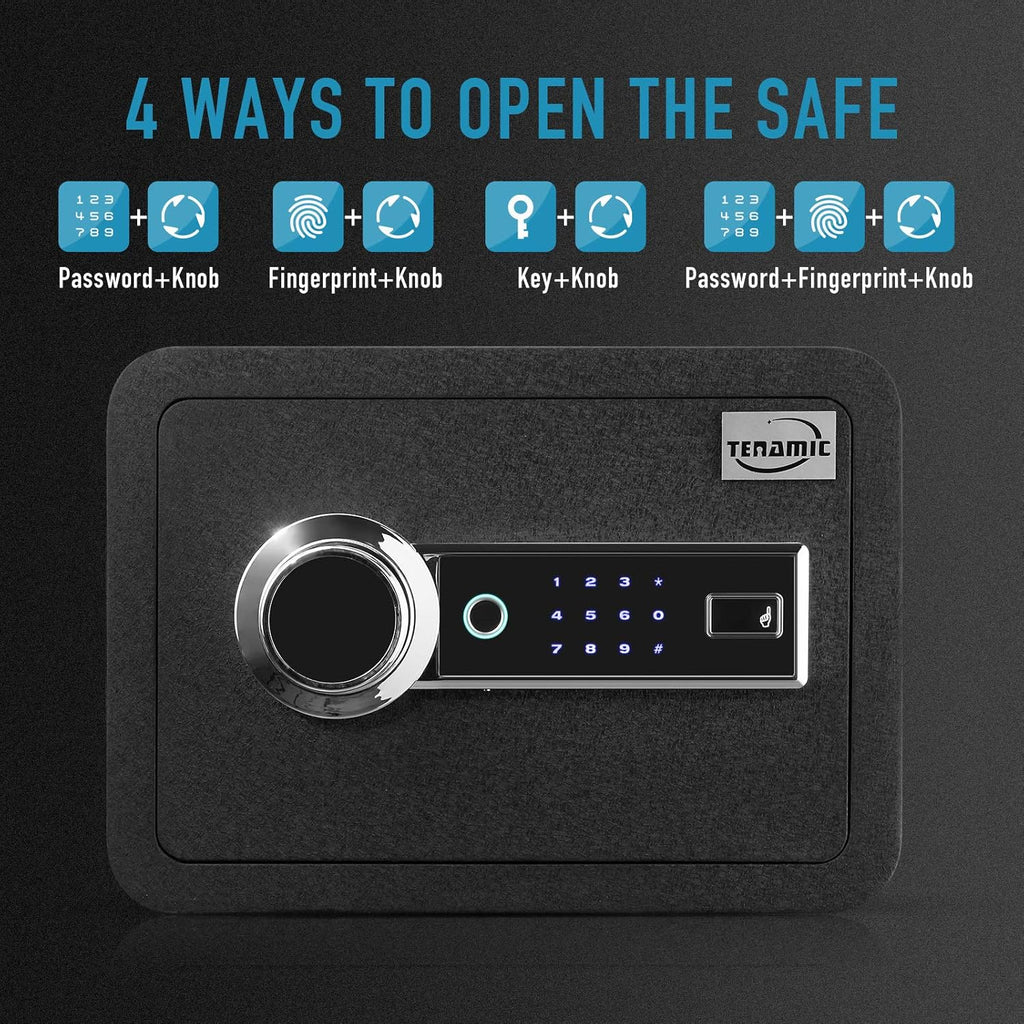 Tenamic Biometric Fingerprint Safe Box 0.85 Cubic Feet Fireproof Waterproof Safe Box with Induction Light and Leather, Solid Alloy Steel Office Hotel Home Cabinet Safe, Black