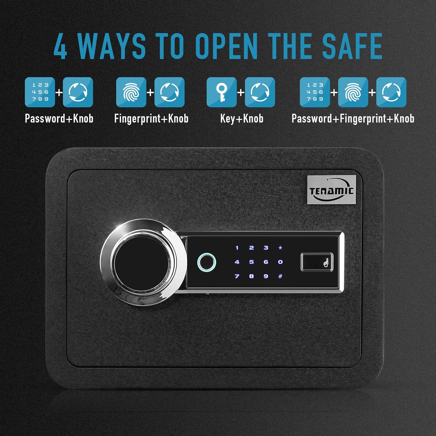 Tenamic Biometric Fingerprint Safe Box 0.85 Cubic Feet Fireproof Waterproof Safe Box with Induction Light and Leather, Solid Alloy Steel Office Hotel Home Cabinet Safe, Black