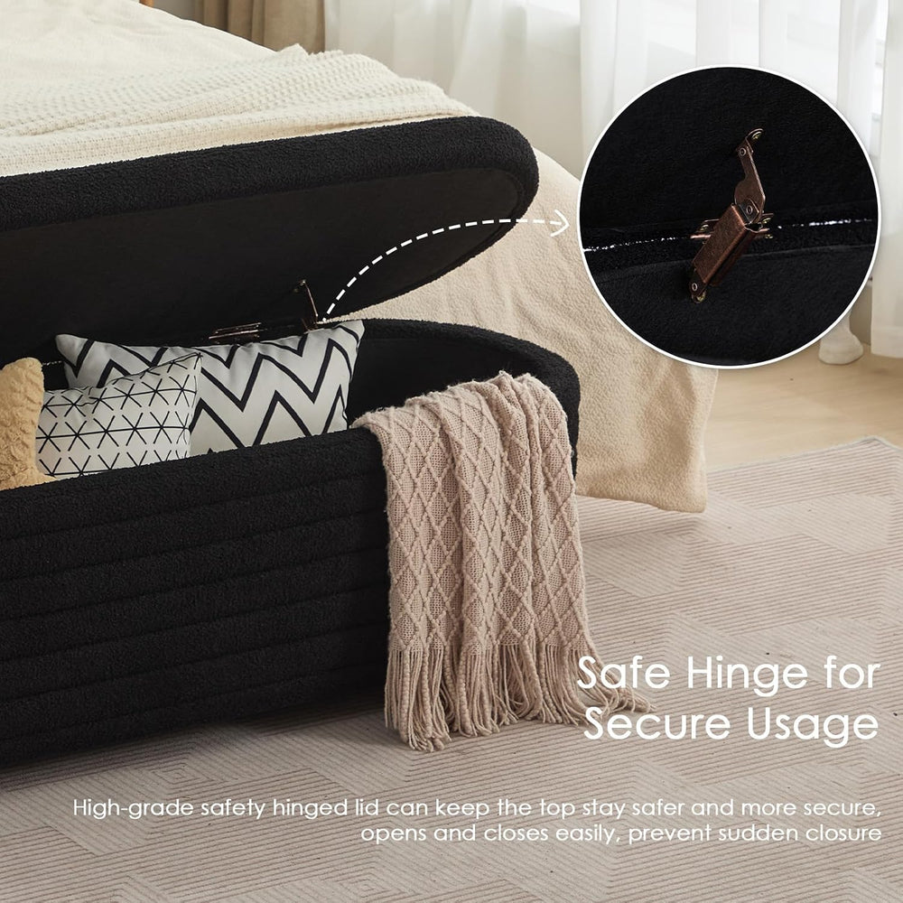 53" Storage Bench Teddy Ottoman Bench Upholstered Fabric Bench End of Be...