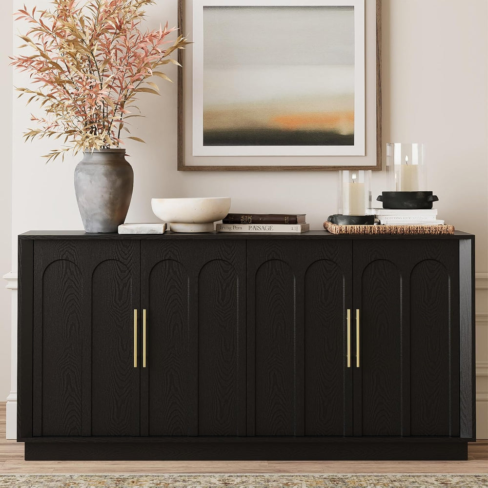 FORTUNETEC 67" Sideboard Buffet Cabinet with Storage, Arched Doors, Black