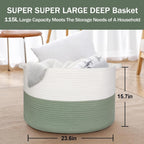 MEGASKET 115L Extra Large Blanket Basket, Kids Dog Toy Storage Bin Box, Nursery Baby Toddler Toy Organizer, Soft Cotton Rope Woven Bin, XXXL Jumbo Basket for Blankets for Living Room, 23.6"x15.7"