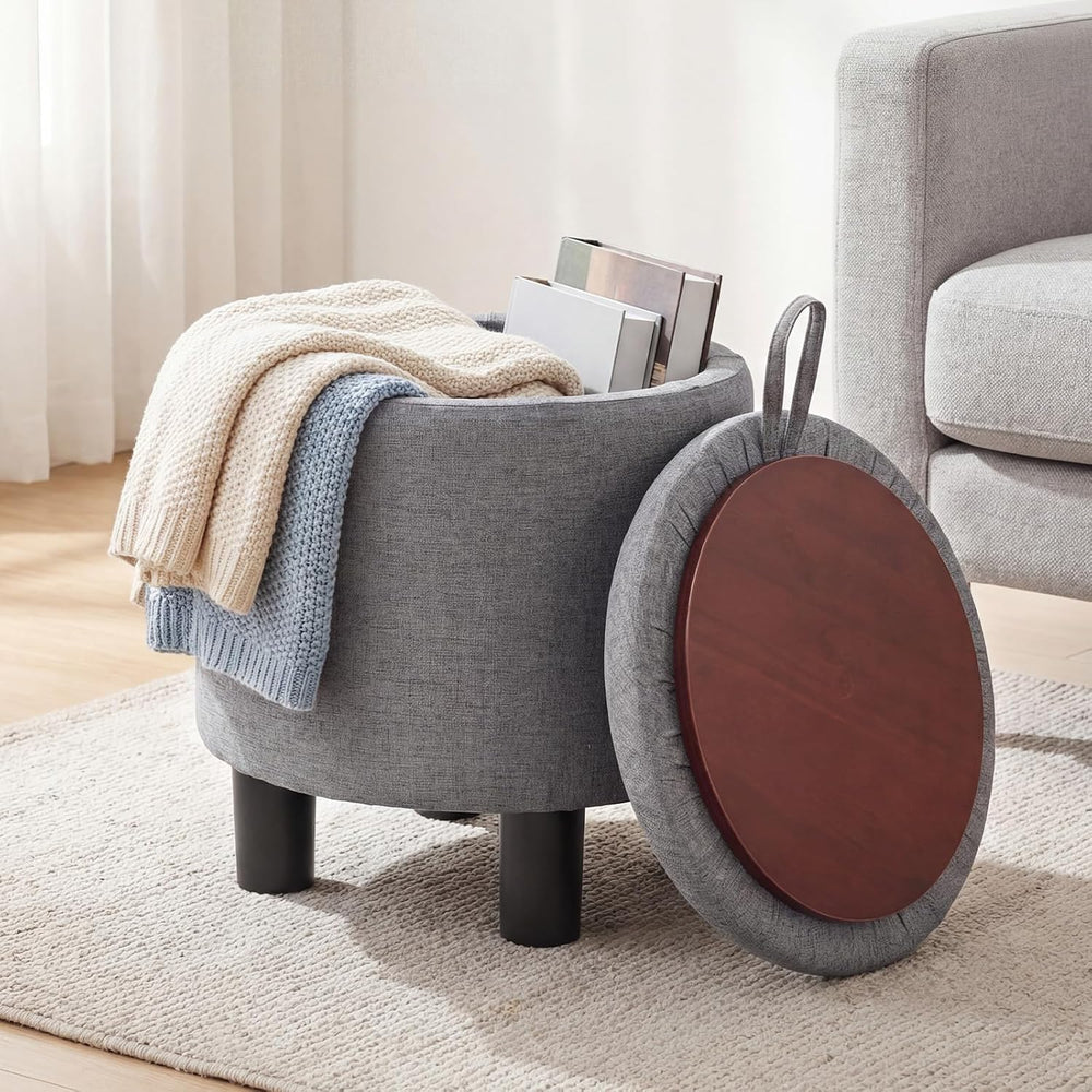 GIANTEX Round Storage Ottoman with Removable Lid & Sturdy Legs, Gray | Li...