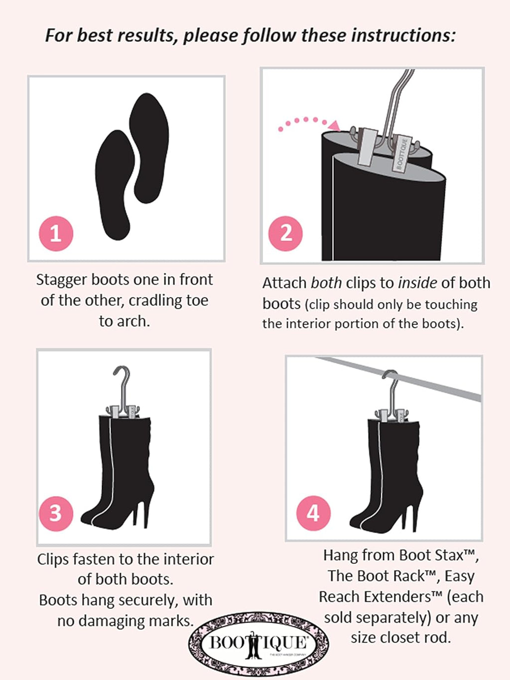Original Boot Hanger - Shoe Storage Space Saver (Set of 3); Boot Hanger, Holder, Clips, Storage (Black)