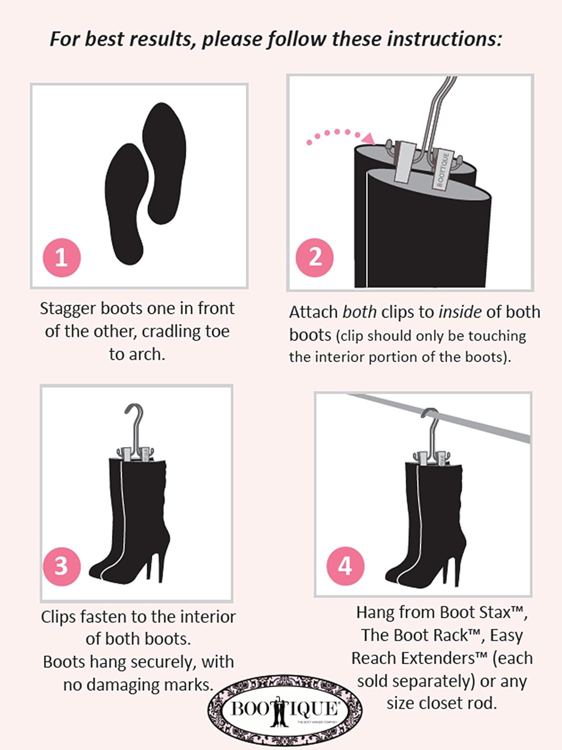 Original Boot Hanger - Shoe Storage Space Saver (Set of 3); Boot Hanger, Holder, Clips, Storage (Black)