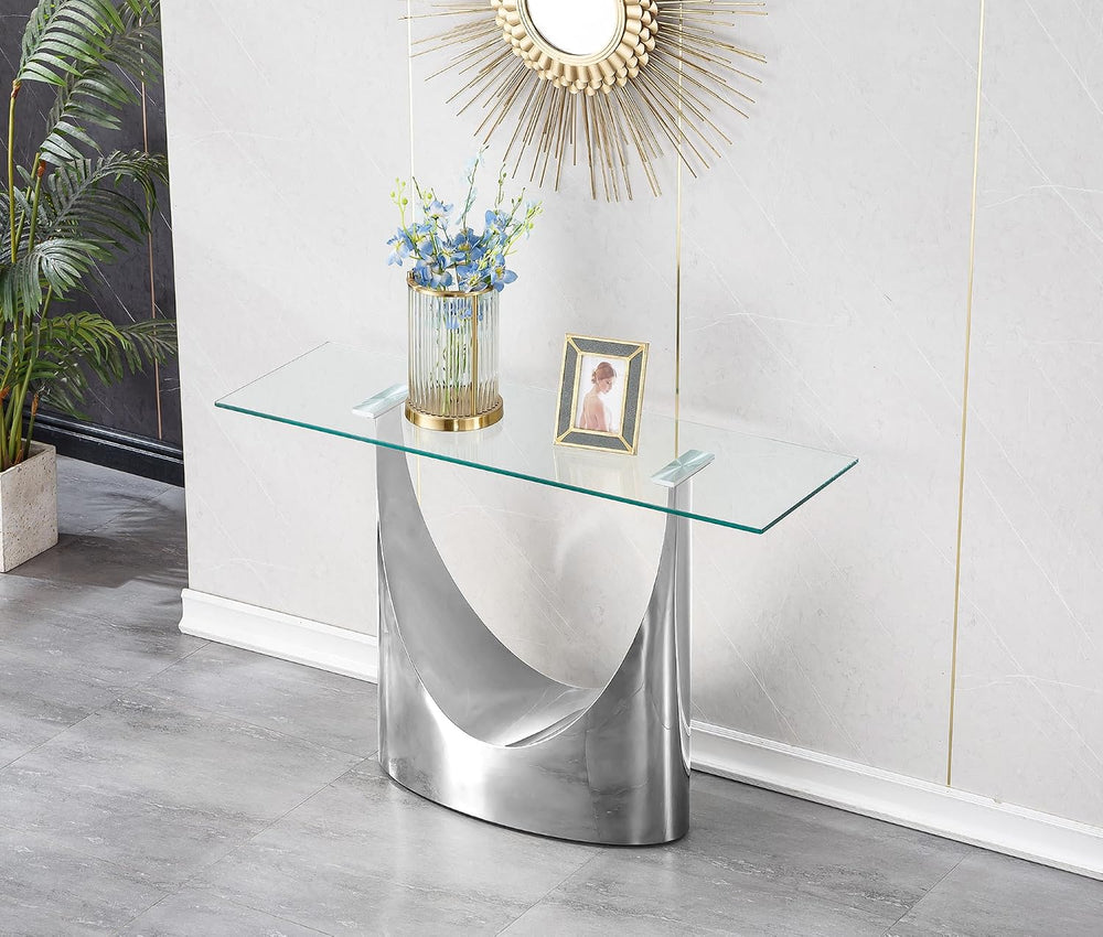 Luxury Silver Glass Console Table, Modern 47" Rectangle Entryway Table w...