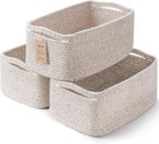 3 Pack Storage Baskets for Organizing, 13.7×9.5×6.3", Mixed brown | Woven Baskets for Shelves, Cotton Rope Basket for Gifts Empty, Closet Organizer Bins with Handles, Cube Decorative Box