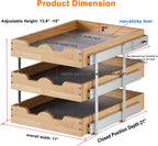 DINDON 3 Tier Pull Out Cabinet Organizer 17”W X21”D Slide Out Shelves With Shelf Liner for Kitchen Wood Roll Out Drawers Pantry Organization