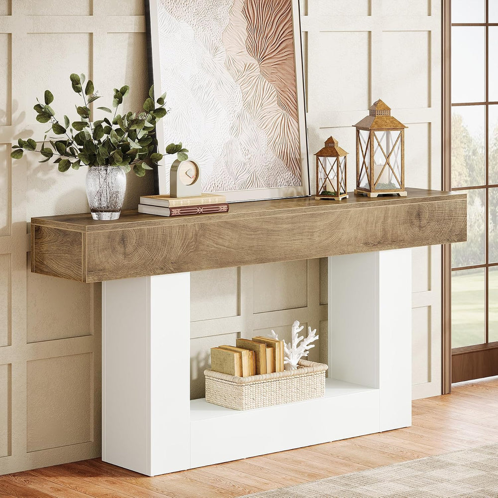 Tribesigns 63-Inch Long Console Table, 2-Tier Entryway Table Sofa Table with ...