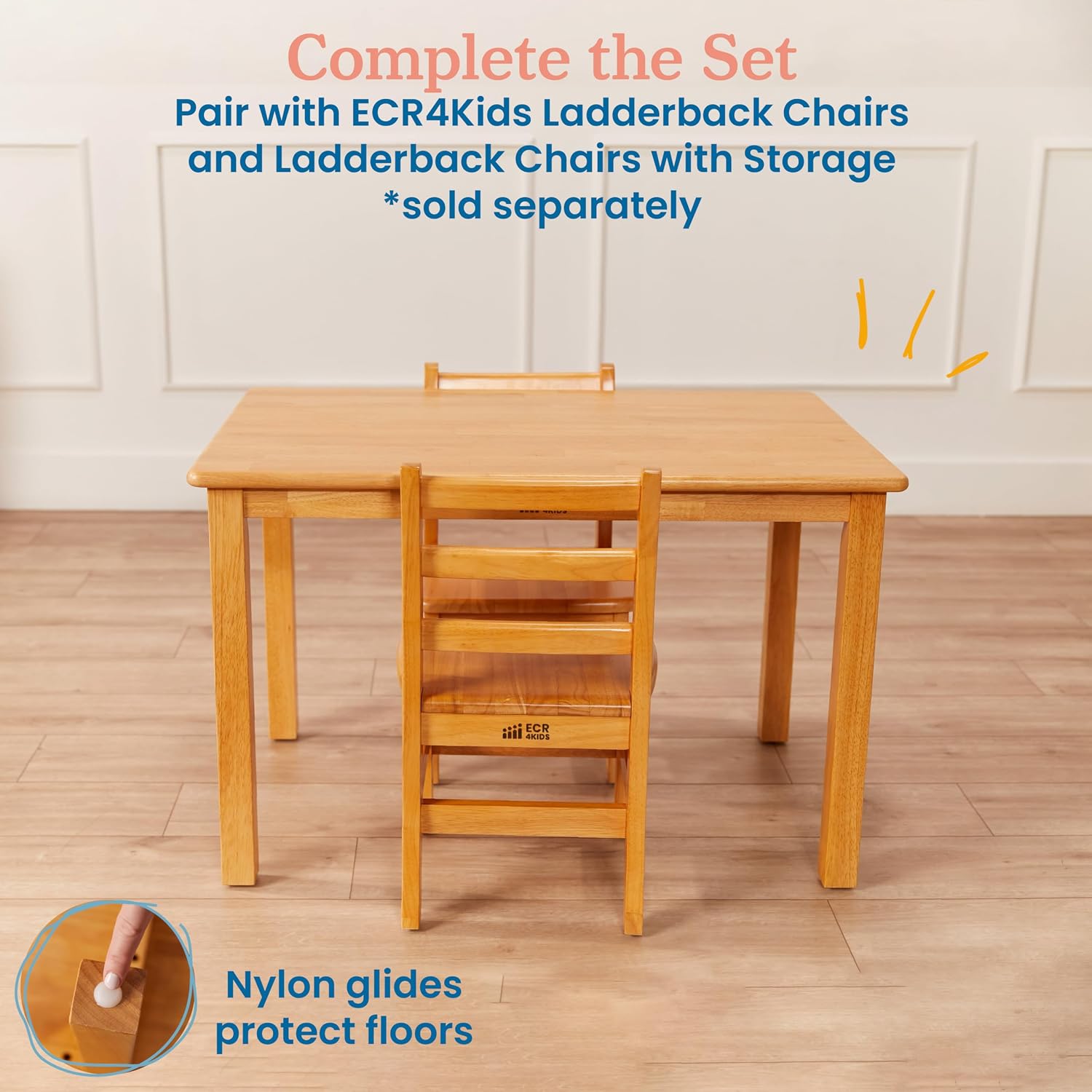 ECR4Kids 24in x 36in Rectangular Hardwood Table with 22in Legs, Childrens Furniture, Honey
