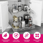 2-Tier Pull-Out Cabinet Organizer for Kitchen, 22" W x 21”D x 16.5" H | Full-Extension Sliding Shelves, Holds 100 lbs, Easy Install for Kitchen, Pantry & Under Sink Cabinets