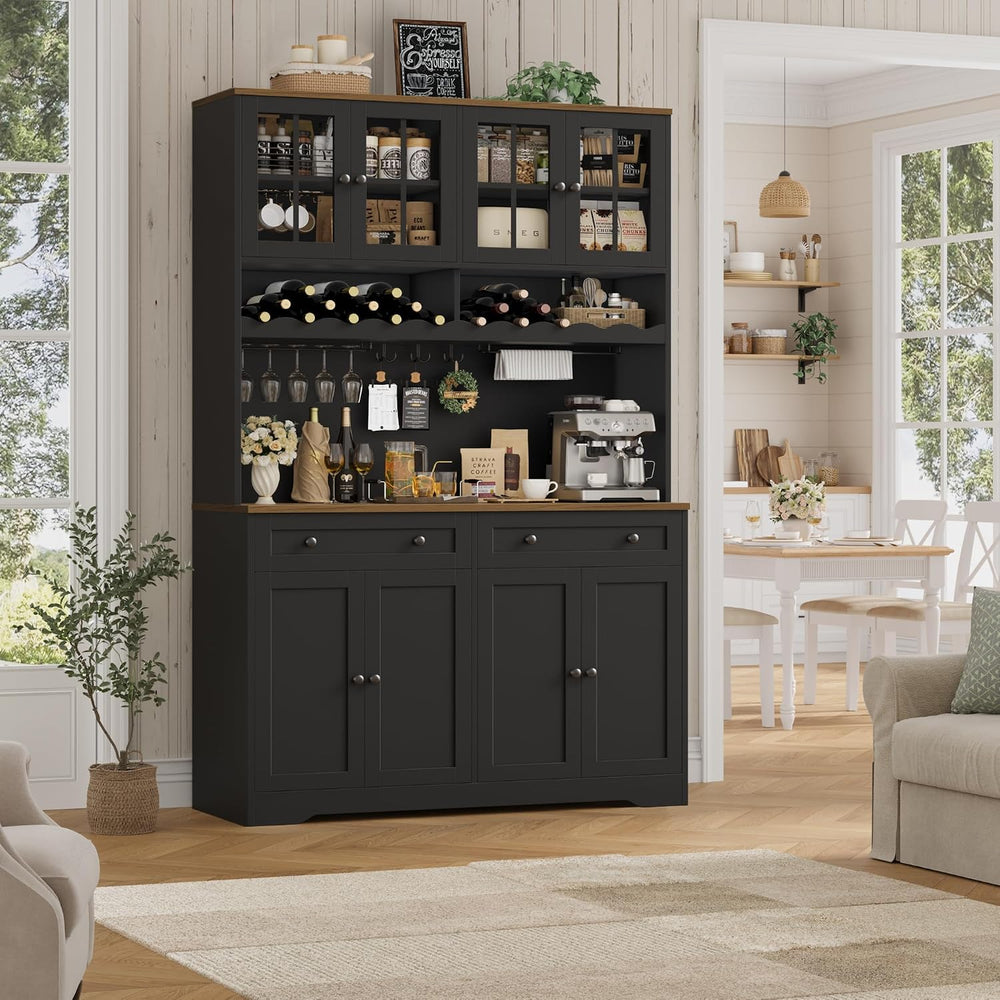 HOSTACK 75" Kitchen Pantry Storage Cabinet, Coffee Bar Hutch Cabinet, Bl...