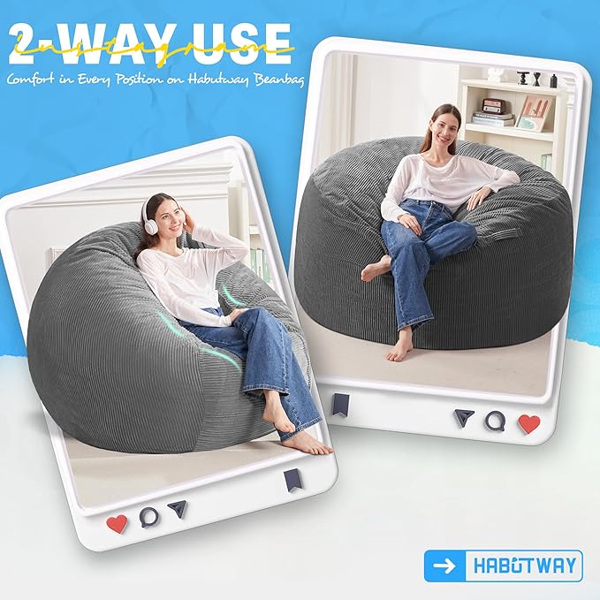 HABUTWAY 4FT Bean Bag Chair,Giant Bean Bag Chairs for Adults,Big Bean Bags wi...